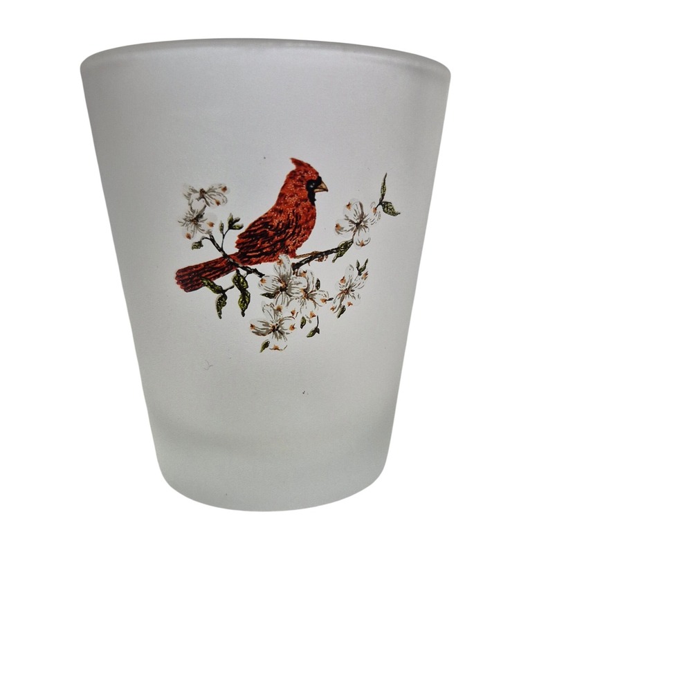 Wilmington NC Shot Glass‎ Frosted Red Cardinal Flowers Souvenir